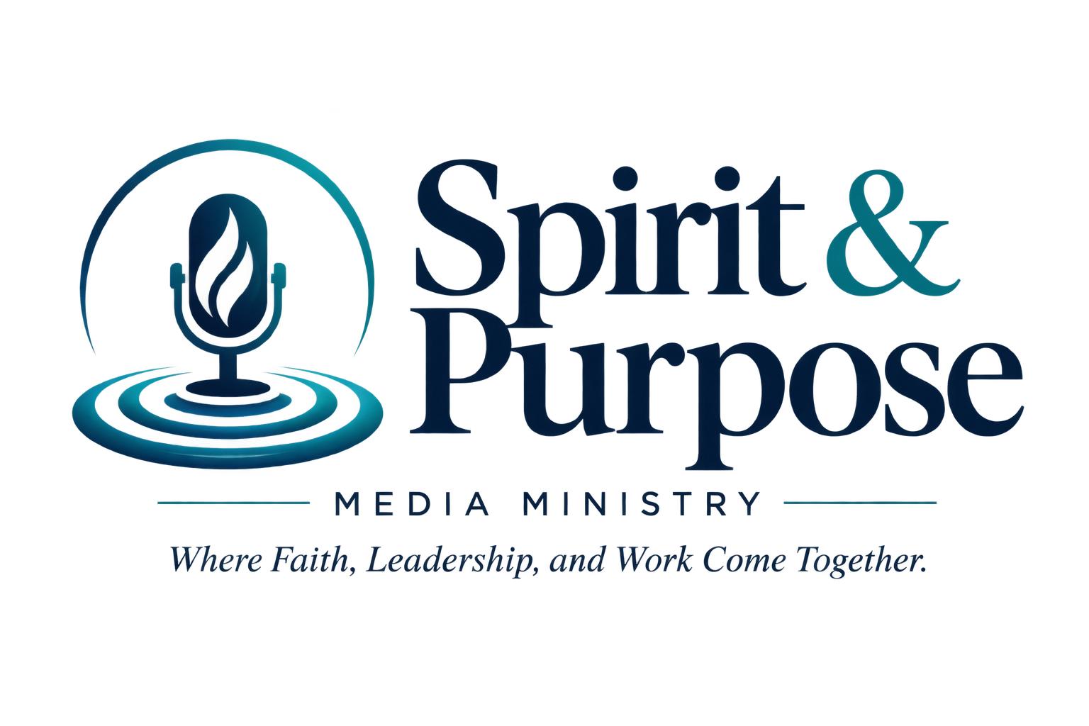 Spirit & Purpose Podcast logo featuring a microphone and flame symbol representing faith, leadership, and workplace ministry